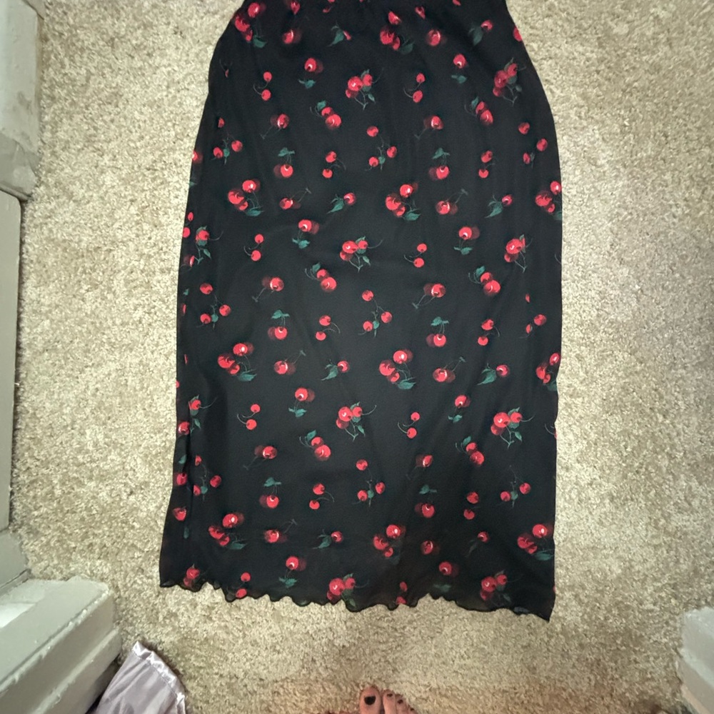 Cherry Print Black Skirt